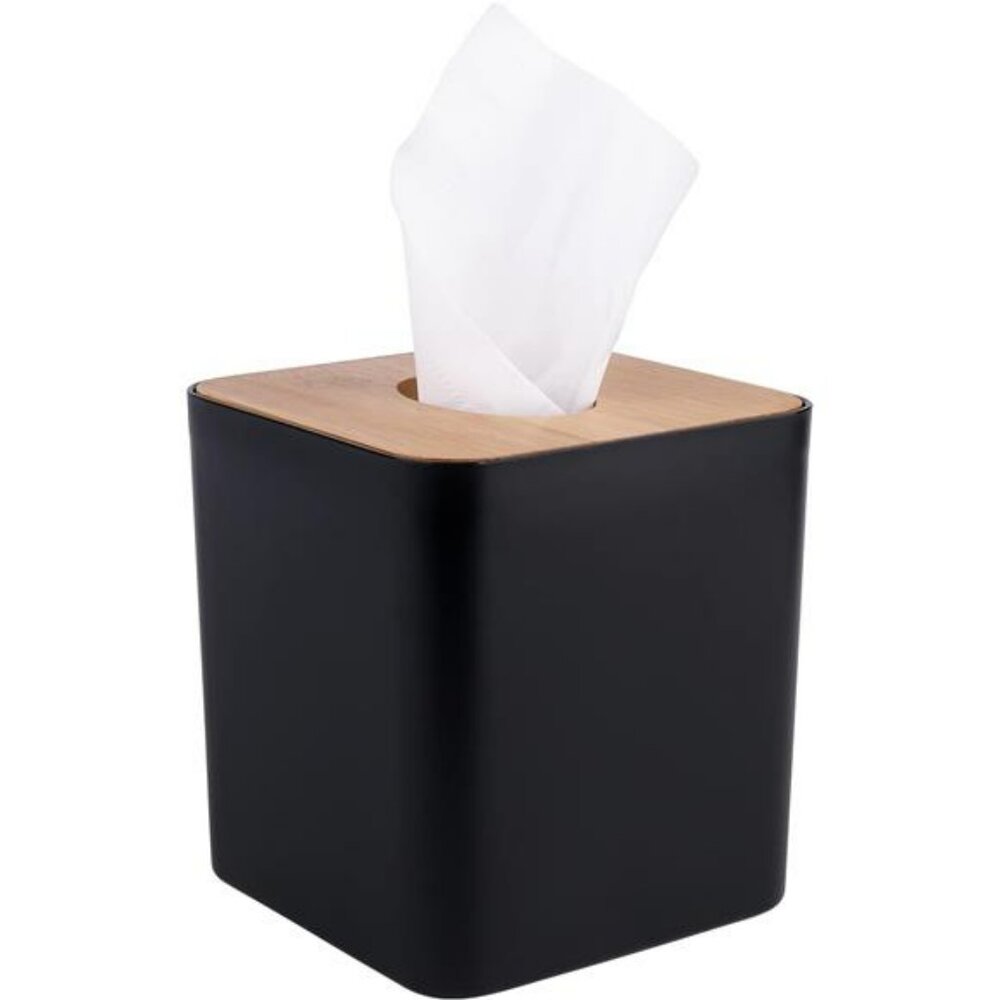 Black tissue box cover with bamboo lid tissue holder for bathroom bedroom office